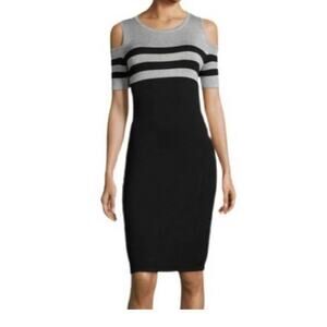 Carmen Marc Valvo black gray Bailey knit cold shoulder knit dress size XS